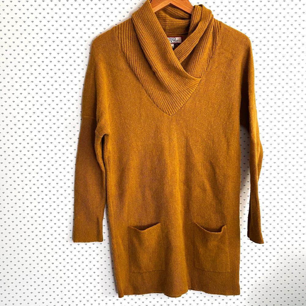 Sacred Threads Alpaca Shawl Collar Tunic Sweater M Mustard Yellow Wool Pockets
